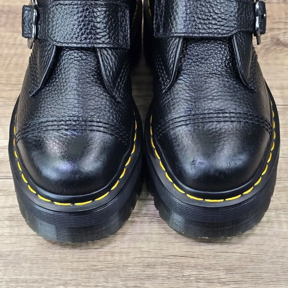 Dr. Martens Devon FLWR Women's Size 7 Black Leather Buckle Platform Boots - Picture 3 of 10